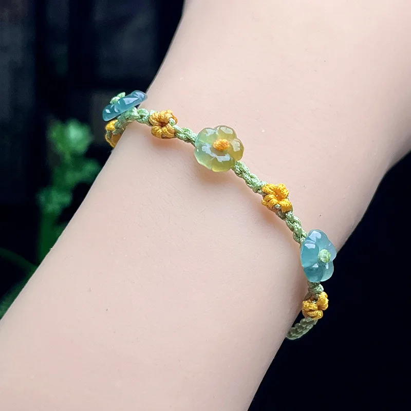 Myanmar Jadeite Flower Bracelet Real Jewelry Designer Gifts for Women Fashion Accessories Natural Burmese Jade Bangle Stone