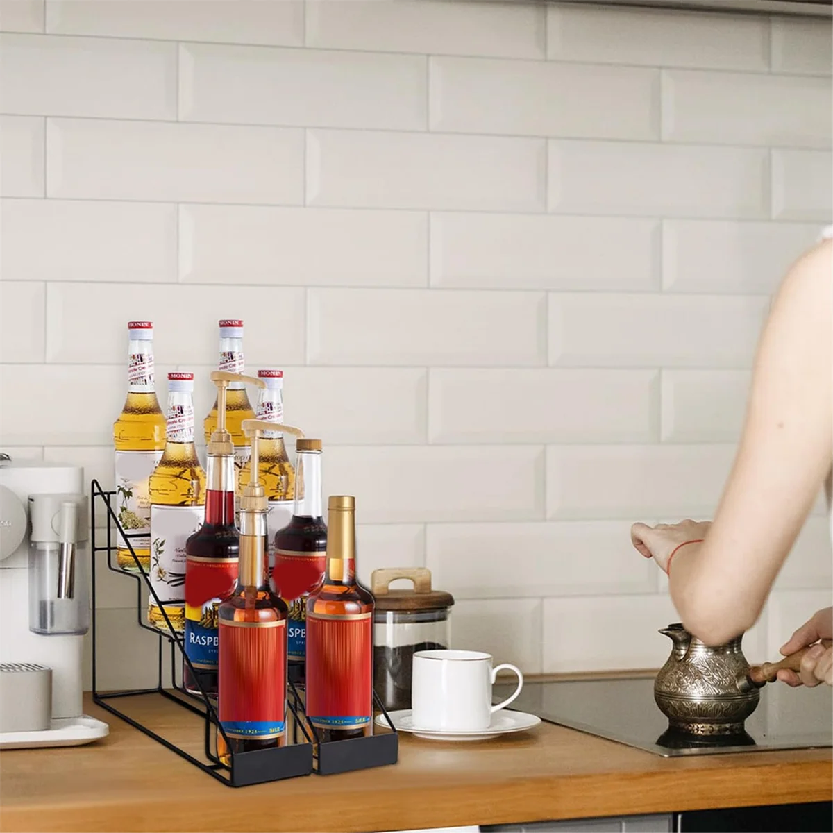 Cremalheira do xarope de café para o café Bar, Suporte do xarope de café, Fits para Torani e Monin, 2PCs