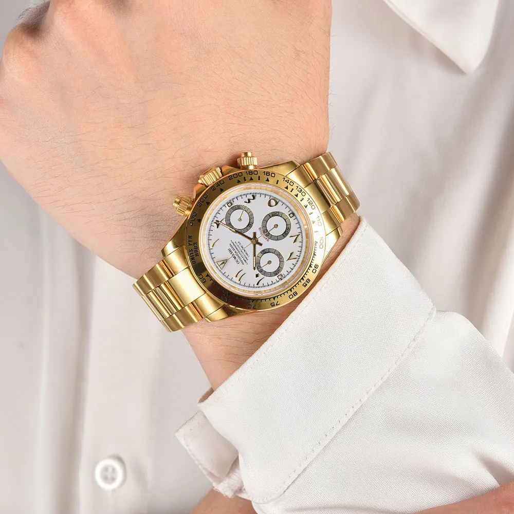 39 مللي متر ساعة رجالي VK63 حركة كوارتز كرونوغراف الياقوت الزجاج العربية الهاتفي الفاخرة رجال الأعمال ساعة مخصصة