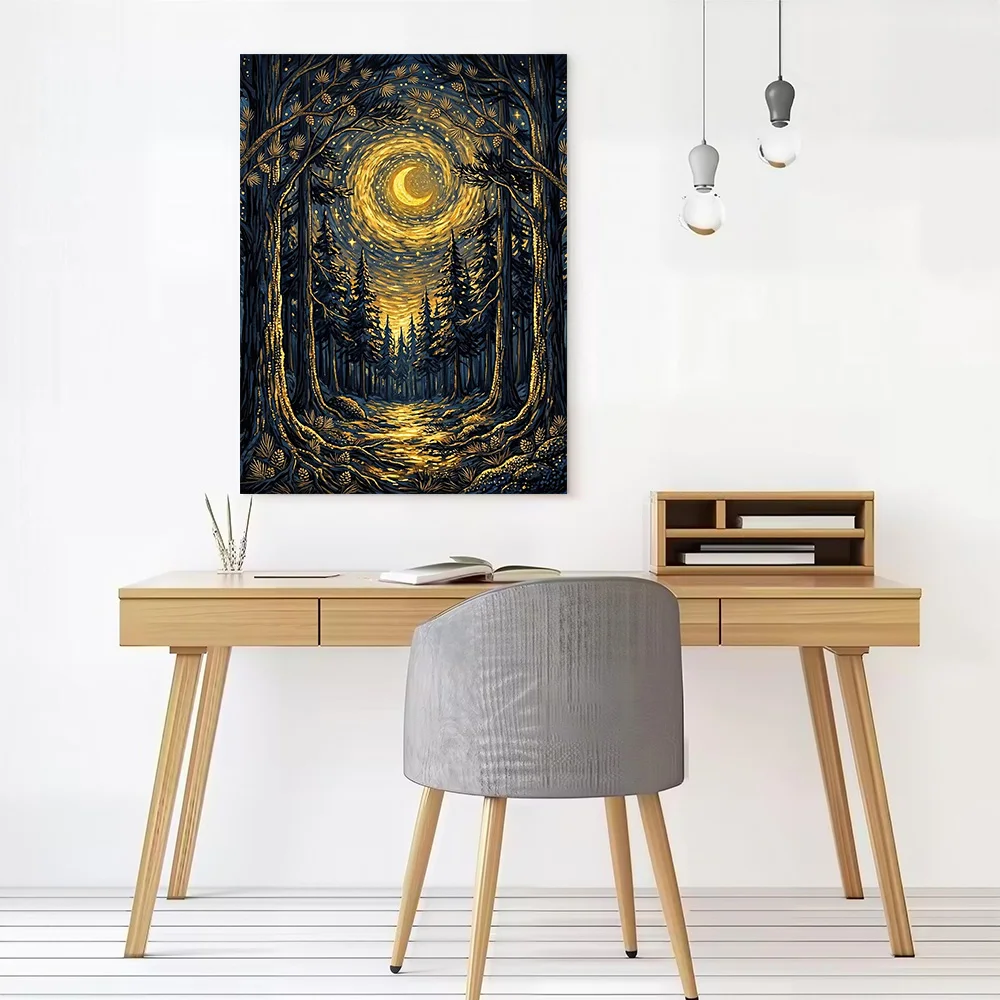 Enchanted Forest Night Scene Canvas Poster Customizable Pictures Wall Art Canvas Painting for Gamer Decoration Wand Deko Room