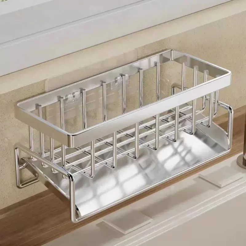 

Kitchen Sponge Holder Stainless Steel Sink Drain Rack Soap Drainer Towel Rack Shelf Organizer bathroom Storage Accessories