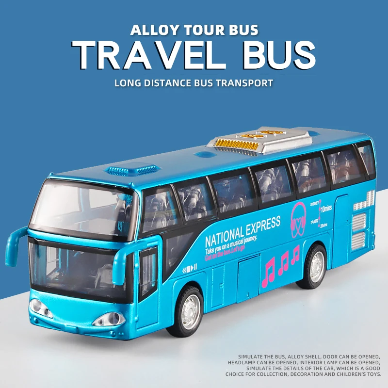 Travel Bus Model Alloy Model Car Diecast Scale Vehicle Model Toy Sound & Light Pull Back Educational Toys For Children Gift