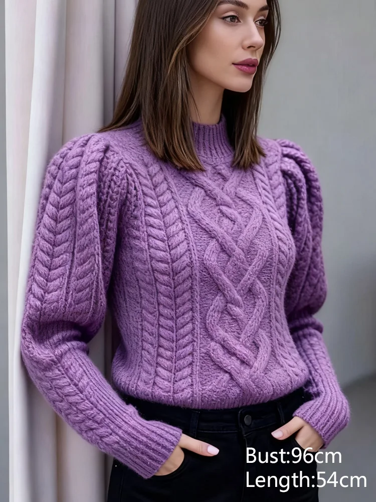 

New Fashion Vintage Purple Pullovers Knitted Women's Sweaters Autumn Winter Long Sleeve Woman Sweater Office Lady Winter Clothes