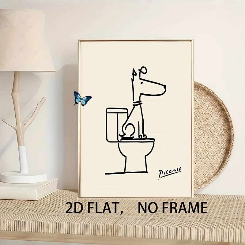 Modern,Retro Fun Dog Toilet Picasso Line Wall Art Print Canvas Painting Poster Picture For Living Room,Bedroom Home Decor view 3