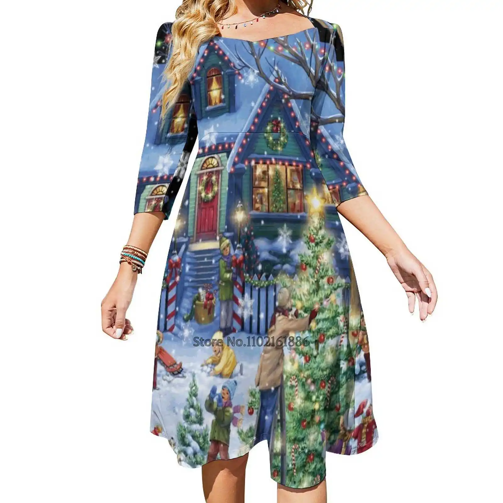 

Decorating For Christmas Back Lacing Backless Dress Square Neck Dress Fashion Design Large Size Loose Dress Christmas Winter