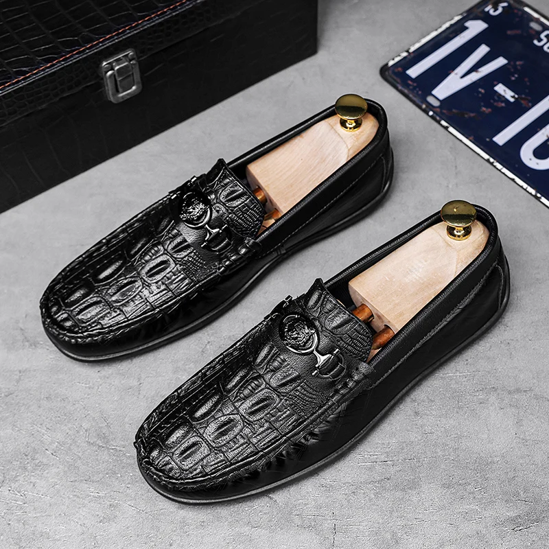 

Мужские лоферы из искусственной кожи ручной работы, повседневные туфли без шнуровки на плоской подошве для вождения, роскошные удобные мокасины