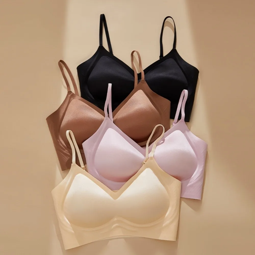Soutien-gorge en Satin sans fil, décolleté en V profond, ajusté, Anti-affaissement, réglable, antichoc, Push Up, sous-vêtements pour filles et femmes