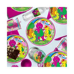 disney Barney Themed Birthday Party DIY Decorations Disposable background cloth round sticker Birthday Party Baby Shower Supplie