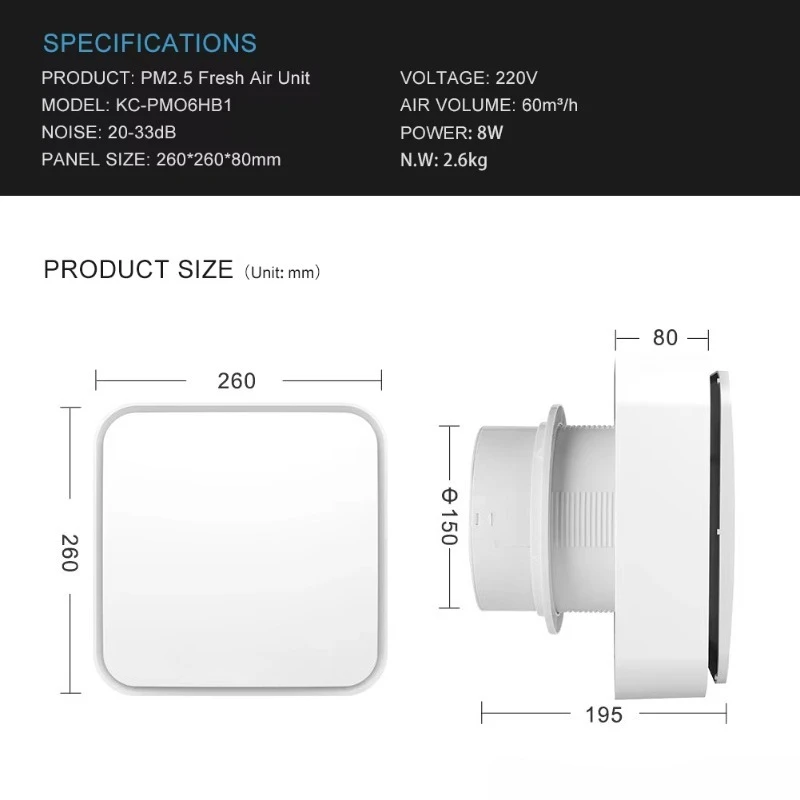 Wall Mount HEPA Fresh Air Purifier, High Performance Ventilation for Home Office Commercial Industrial