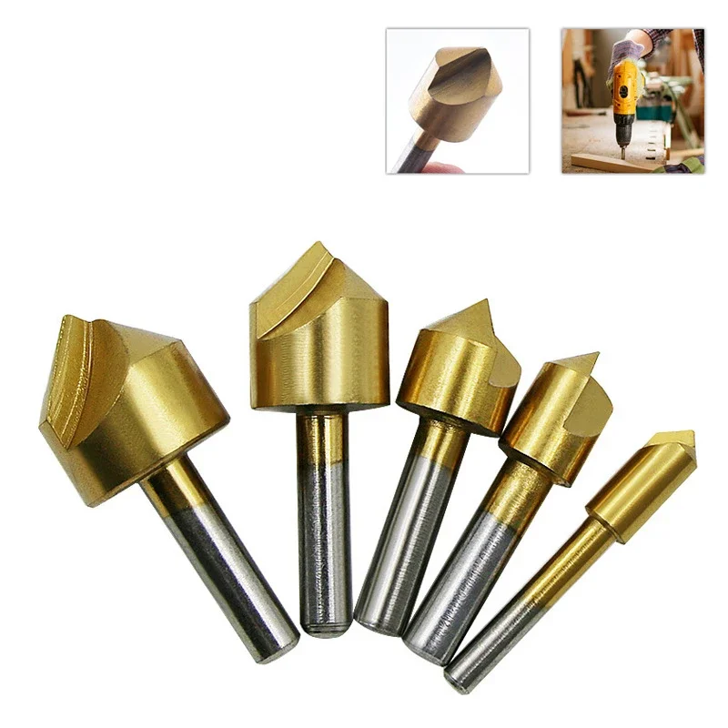 Single Blade Woodworking Chamfering Tool 5pcs Round Handle Tool Set Carbon Steel 90 Degree Reaming Chamfering Knife