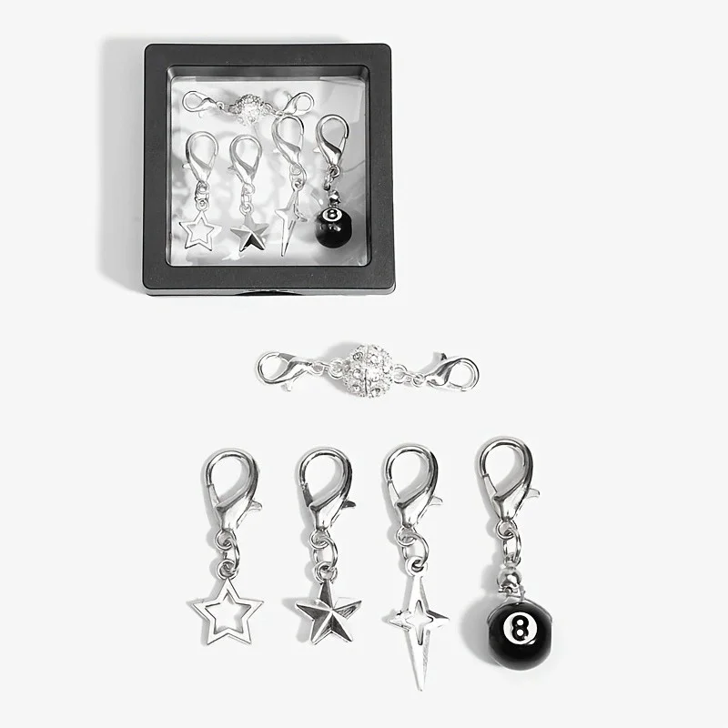 6Pcs Punk Lobster Buckle Sun Star Spiral Heart Shaped Metal Pendant, Removable Decoration, Suitable for All Types of Boots