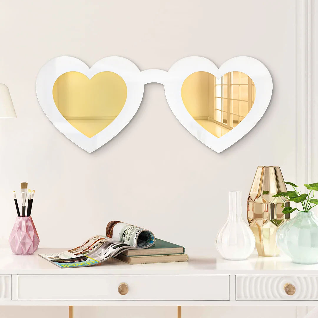 Cool Sunglasses 3D Reflective Wall Mirror Decor Heart Eyes Sunglasses Acrylic Mirror for Bedroom Living Room Decor Salon Decor