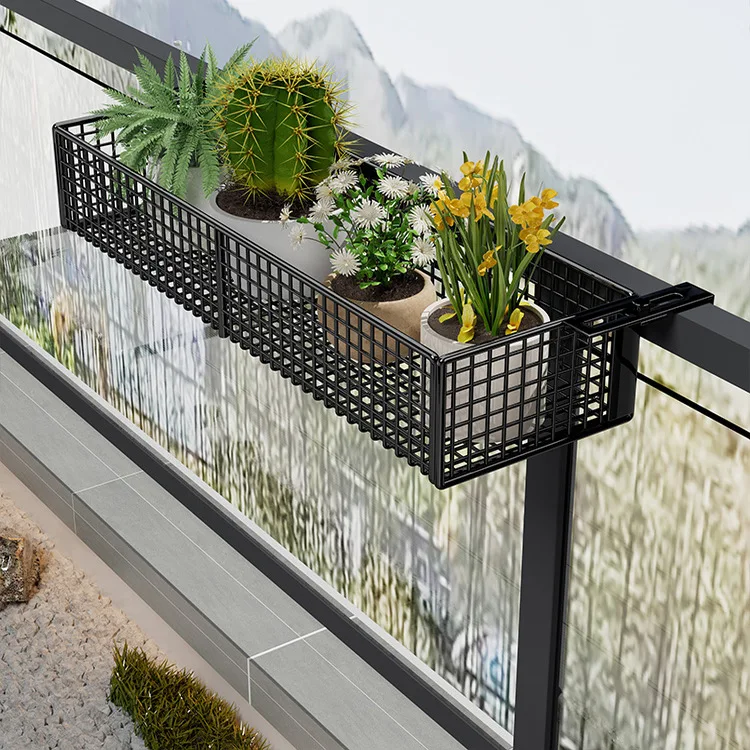 رف نباتات معلق على الحائط، رف تخزين معدني للشرفة ونافذة الأمان، منظم للشرفة #1