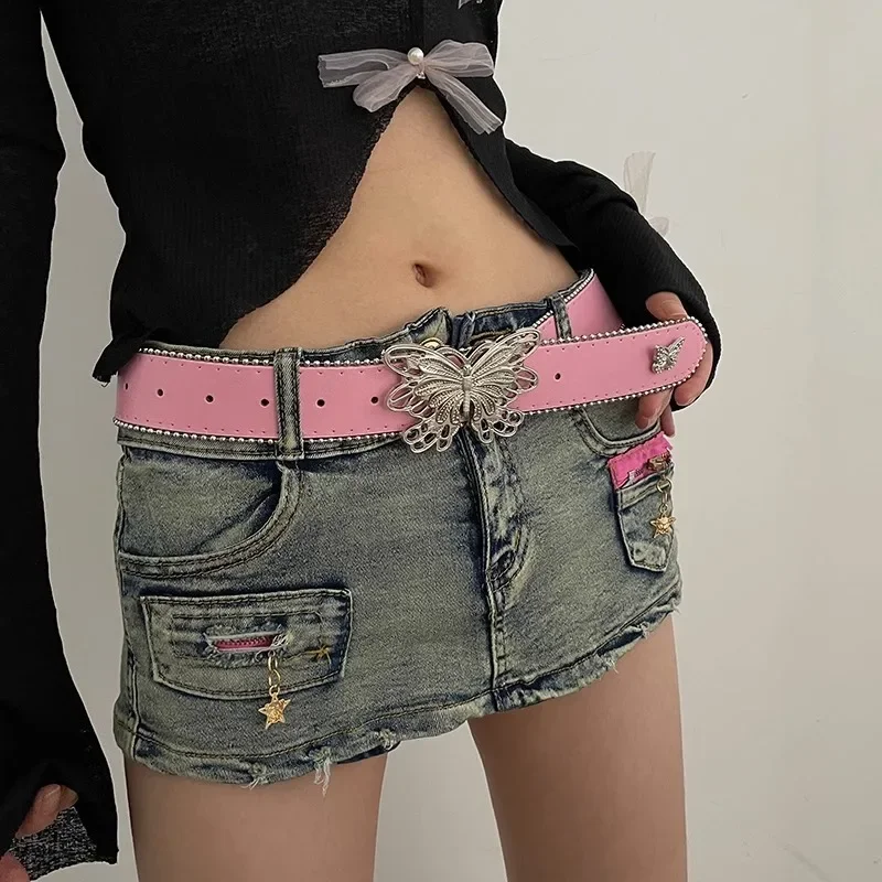 

Millennial Spice Y2K Belt Female Butterfly Belt Tie-in Jeans Vintage Belt for Teens Girls Female Barbie Pink