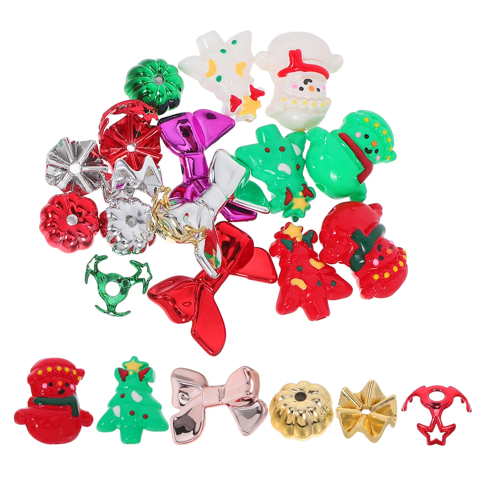 

24 шт., рождественские пластиковые бусины-разделители с ручной росписью для Diy, брелок, браслет, изготовление ювелирных изделий, красный, зеленый, снеговик, тыква, бант
