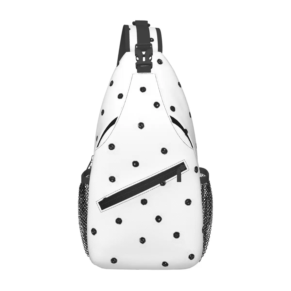 Black White Polka Dot Chest Bag Men Sling Crossbody Backpack Chest Bag Travel Hiking Daypack Shoulder Bag