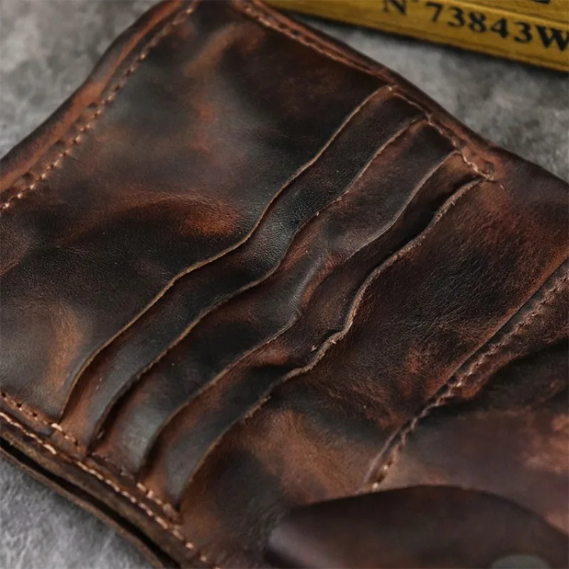 Japanese Cowhide Men's Fashion Zero Wallet Layer Vegetable Tanned Leather Short Wallet Large Money Clip Fold Card Bag