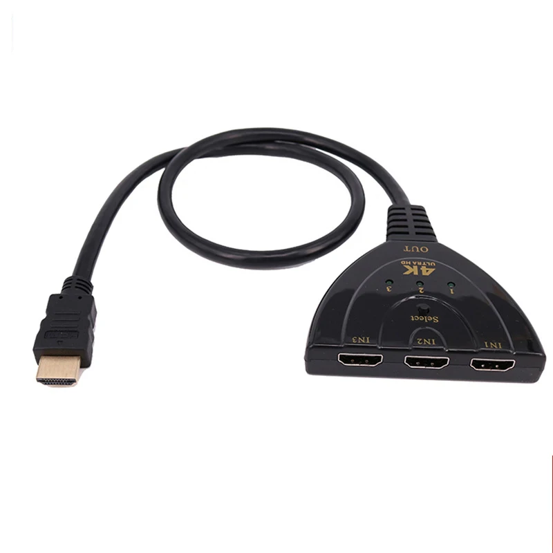 Interruptor 3D compatible con HDMI, 4K, 60Hz, 3 entradas, 1 salida, Mini conmutador KVM, Cable divisor de vídeo 1080P para DVD, HDTV, Xbox, PS3, PS4