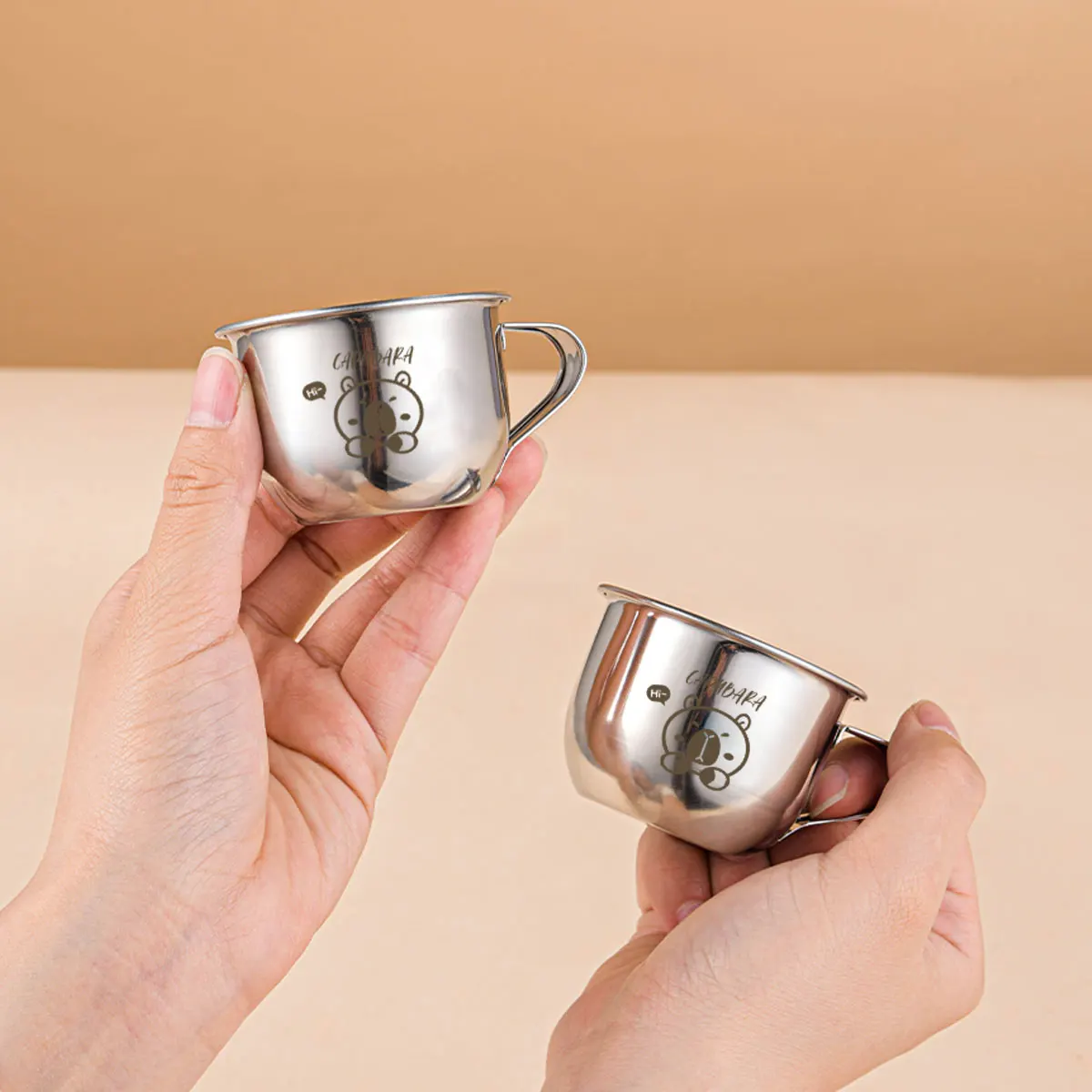 

WORTHBUY 304 Stainless Steel Mini Water Cup With Handle Cute Capybara Milk Coffee Mug Durable Drinking Cup For Kids Student