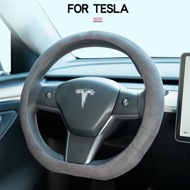 

Для TESLA MODELY/3 автомобильный замшевый чехол из воловьей кожи ALCANTARA, текстильный противоскользящий чехол на руль 36 см, дышащий руль, автомобильные аксессуары