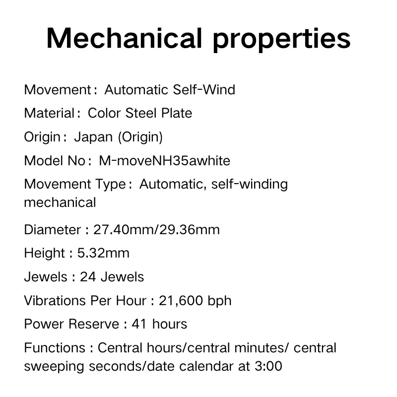 Japão genuíno nh35a movimento mecânico preto 3h data relógio automático substituir mecanismo nh35a 4r35 alta precisão