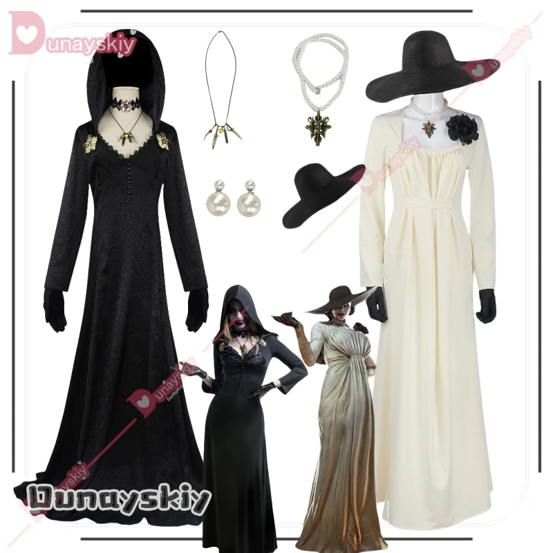 Village Moth Lady Evil Cosplay Fantasy Costume Resident 4 Remake Dress Girl Adult Vampire Lady Sexy Woman Adult Pendant RolePlay