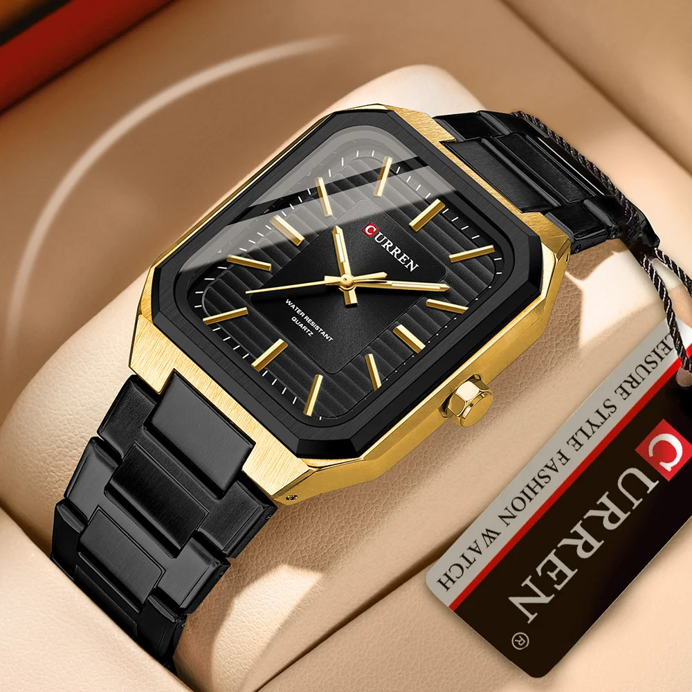 CURREN Watch for Men Fashion Simple Design Rectangle Dial Water Resistant Quartz Movement Business Male Analog Wrist Watch