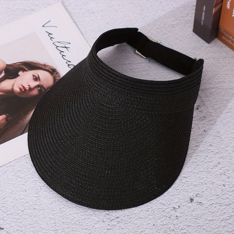 

New Summer Straw Hat for Women Foldable Empty Top Sun Hats Outdoor Beach Anti-UV Protection Wide Brim Female Sunscreen Visor Cap