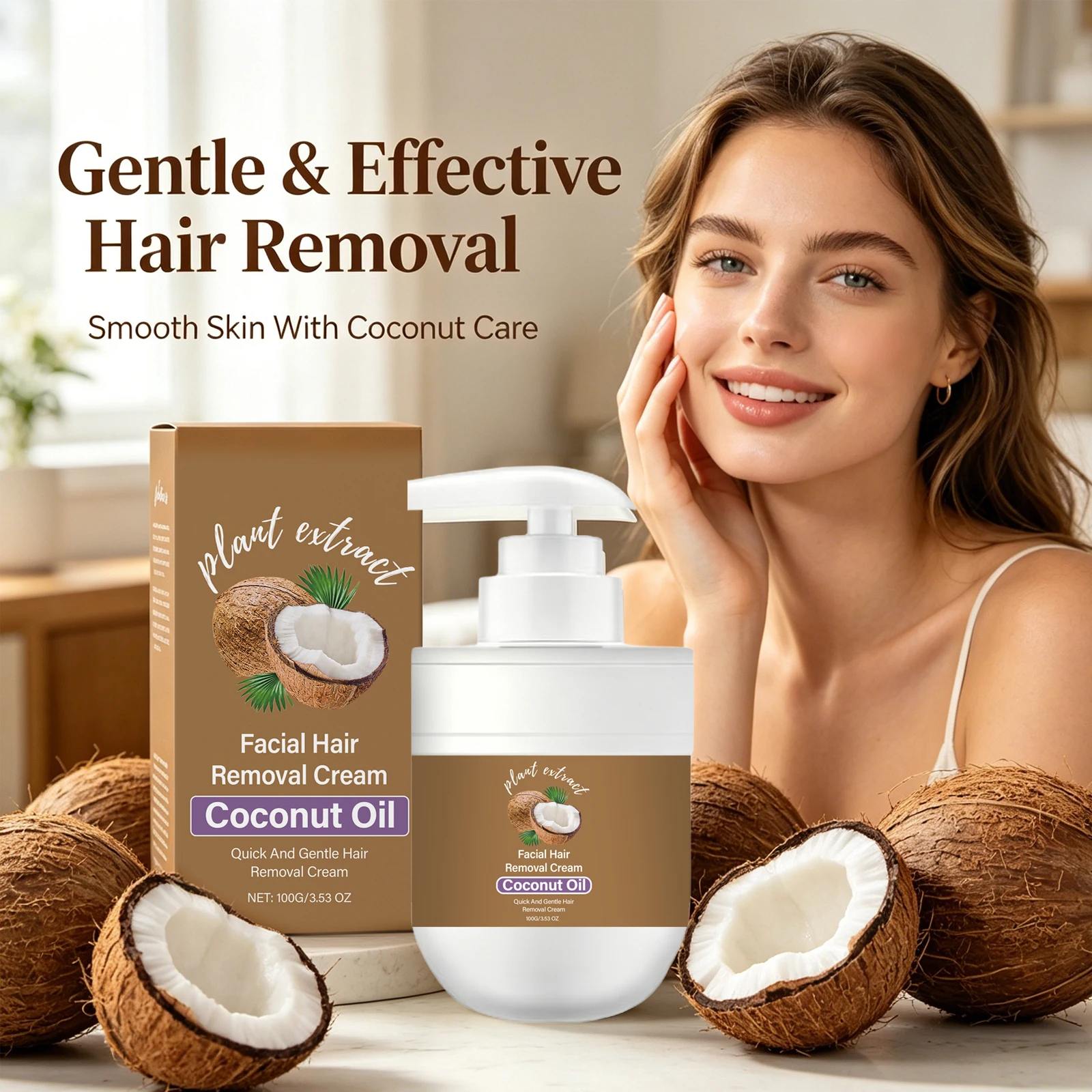 Coconut Hair Removal Cream Painless Depilatory Long Lasting Moisturizing Soothing Skin Redness Fast Acting Hair Growth Inhibitor