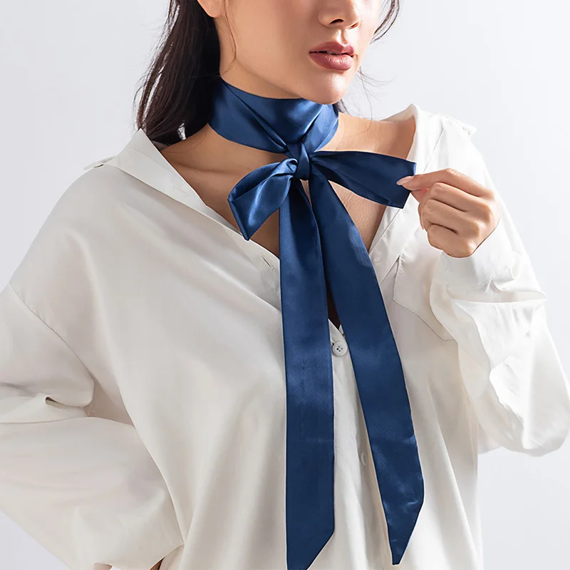 

Elegant Women Narrow Long Scarf Silk 200x5cm Chic French Gentle Elegant Chiffon Silk Tie Letter Print Bag Ribbon Headband Choker