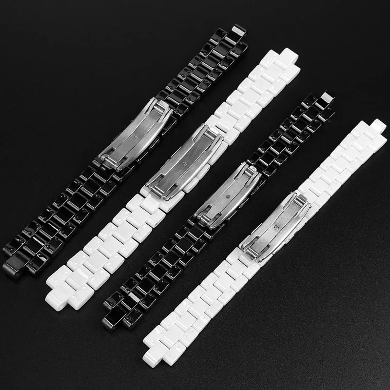 For ceramics wristband high quality women's men's watch strap Fashion bracelet black white 16mm 19mm  wristband free head pellet