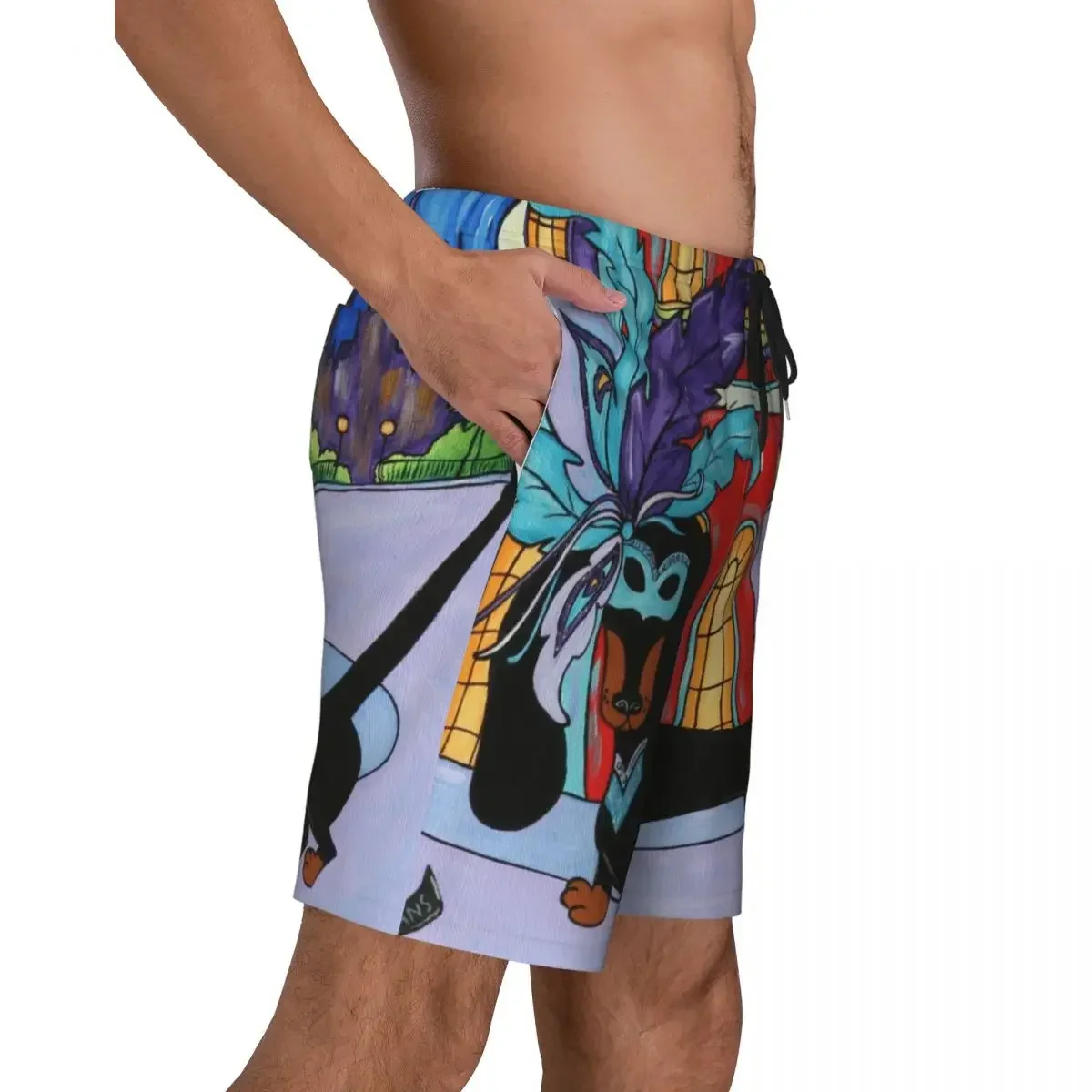 Custom Board Shorts Men's Quick Dry Beachwear Boardshorts Wiener Sausage Puppy Swimming Trunks Bathing Suits