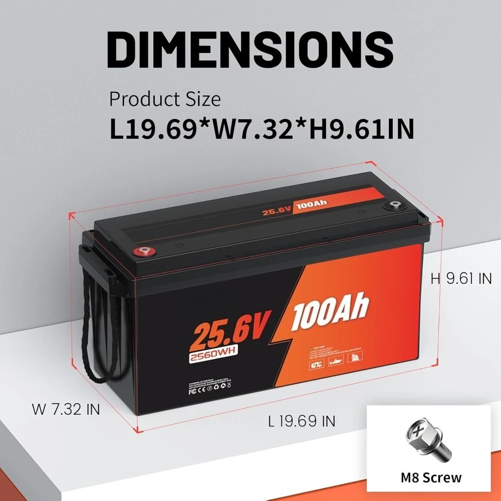 Batteria LiFePO4 a ciclo profondo 24 V 100 Ah 2,56 kW con autonomia più lunga, BMS 100 A integrato, da 4000 a 15000 cicli, potenza di carico massima 2,56 kW