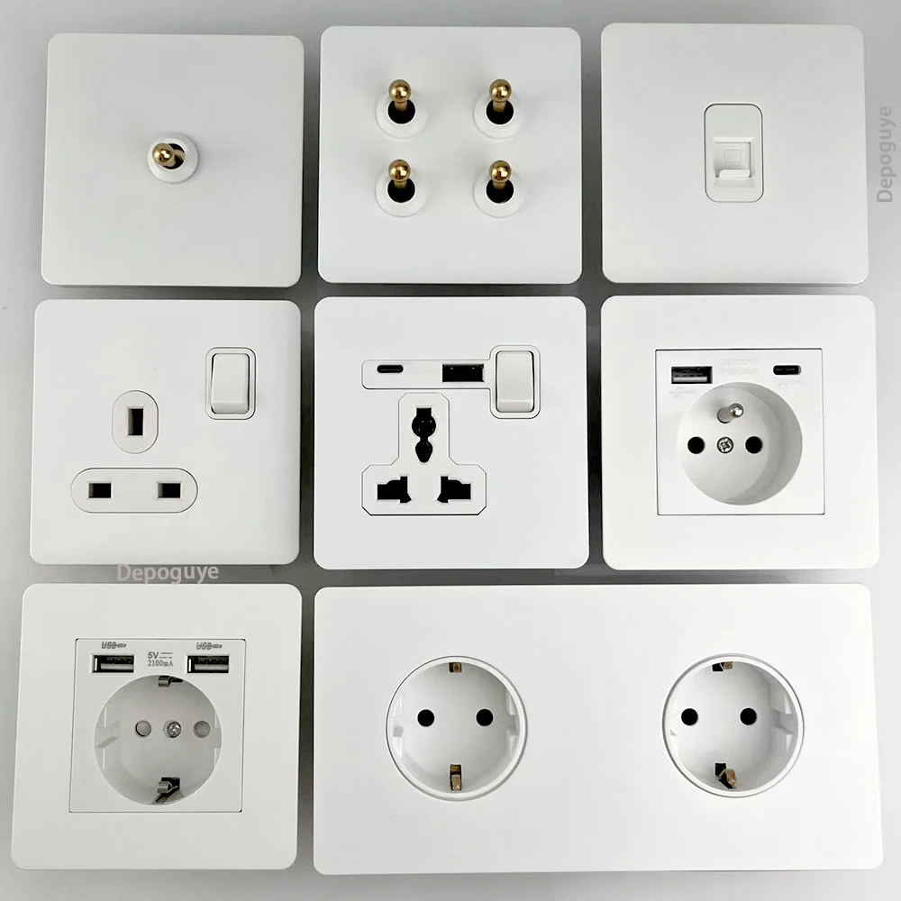 86 Type Retro White Wall Lamp Brass Lever Toggle Switch 1-4 Gang 2Way stainless steel EU FR UK Universal wall socket AC110-250V