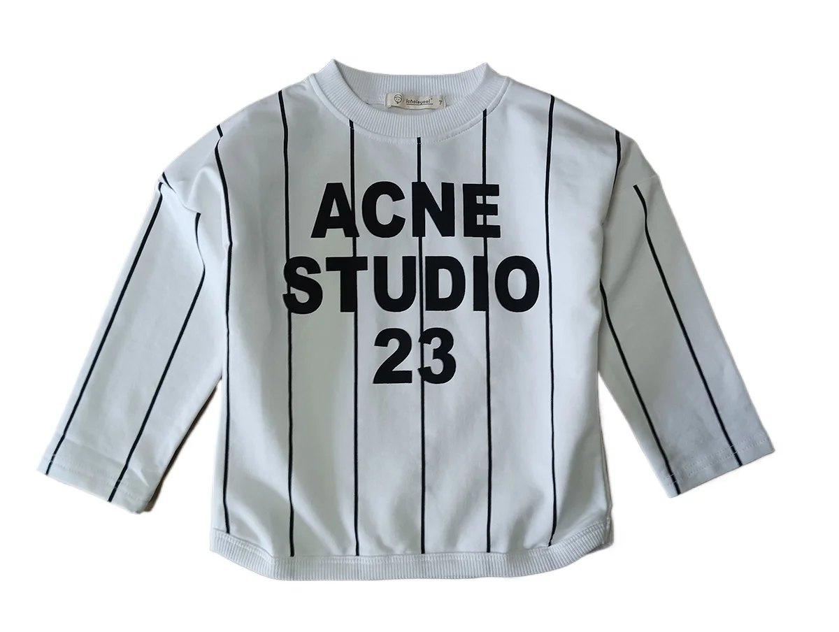 

Kids T-shirt for boys long sleeved top white color striped letter printing