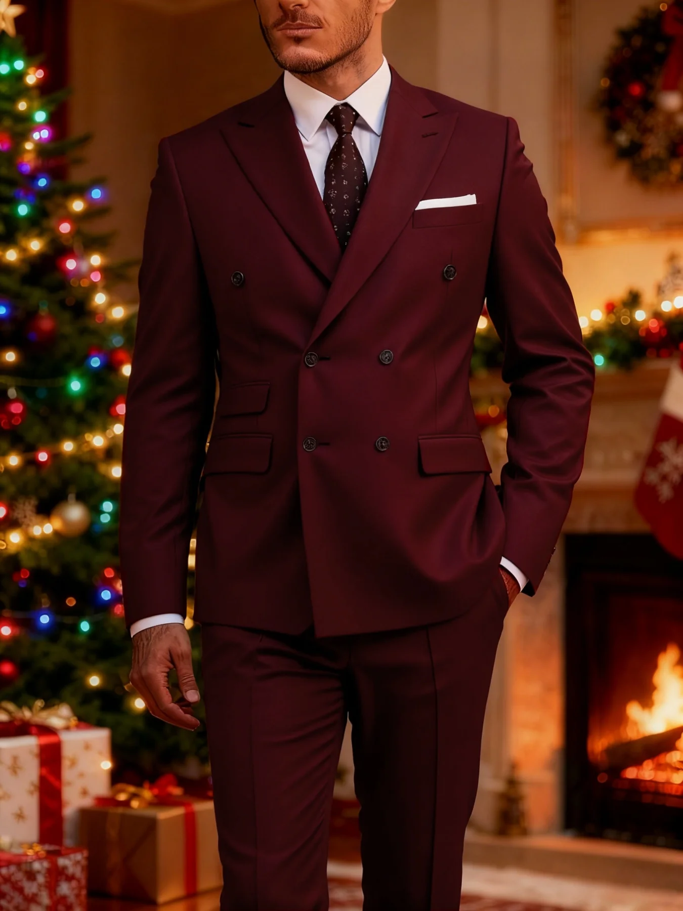 

Men's Formal Celebration Suit Set Double Breasted Peak Lapel Elegant Office Party Wedding