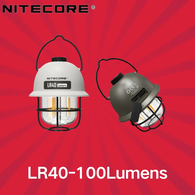 NITECORE LR40 Senter Berkemah Portabel, Lentera Berkemah 100Lumens Dapat Diisi Ulang untuk Penerangan Luar Ruangan