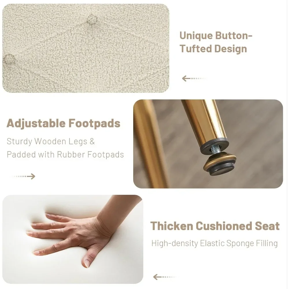 Banc ottoman moderne en fausse fourrure de 44 pouces avec cadre en métal doré pour entrée, salon, confort rembourré