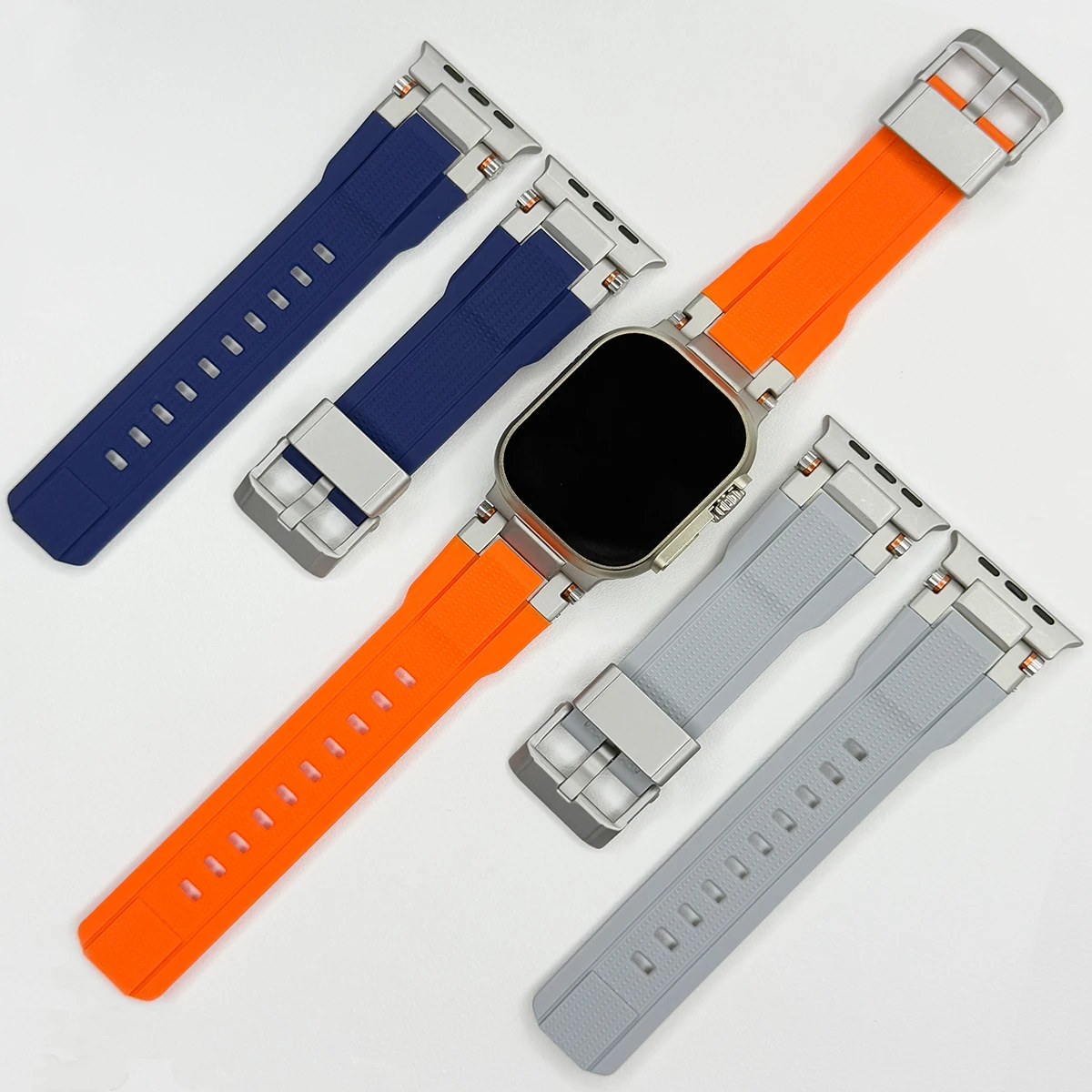 Sports Silicone Band for Apple Watch Ultra 2 3 49mm 46mm 45 44mm Luxury Metal Bracelet for iWatch Series 11 10 9 8 754 Se2 Strap