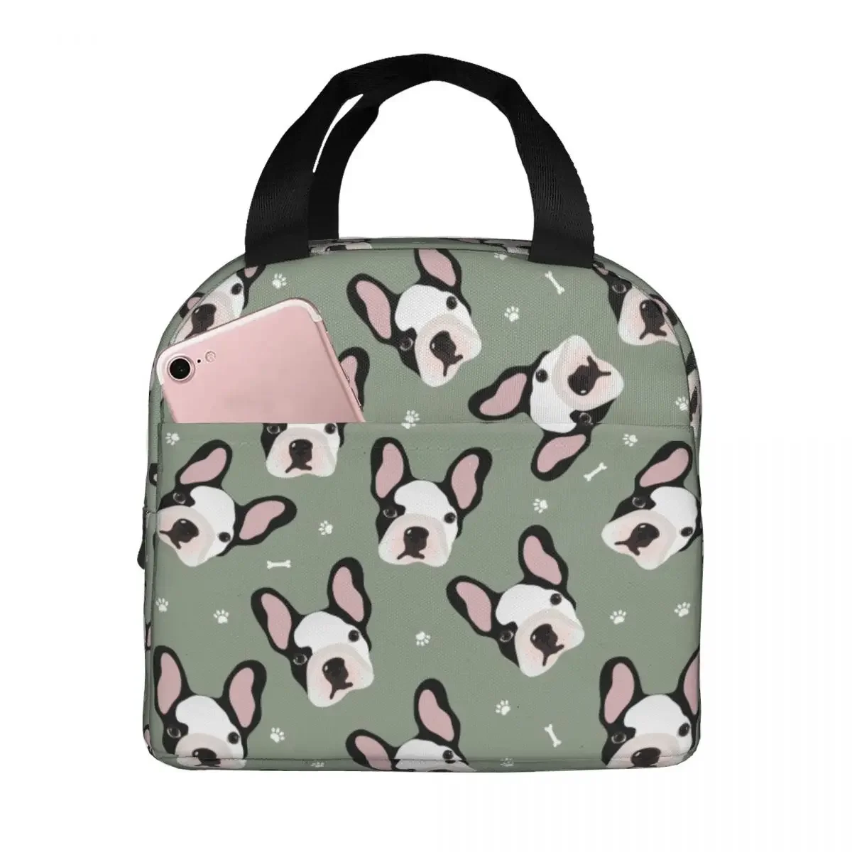 

Bulldog Dog Lunch Bag Waterproof Insulated Polyester Cooler Animal Thermal Cold Food Picnic Lunch Box for Women Children