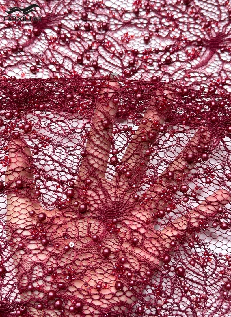 

Кружевная ткань Madison Wine Nigerian Groom French Lace Fabric 2026, роскошная африканская тюлевая ткань с пайетками для французского свадебного платья