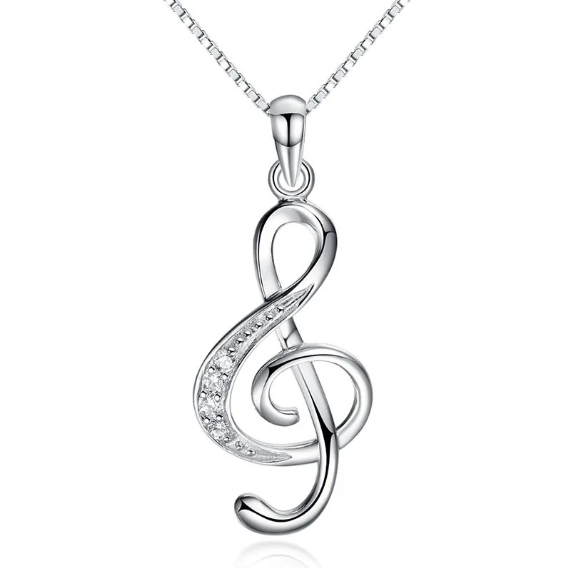 

925 Sterling Silver Necklace Rhythm Note Set Diamond Pendant Ladies Fashion Simple Birthday Wedding Anniversary Jewelry Gift