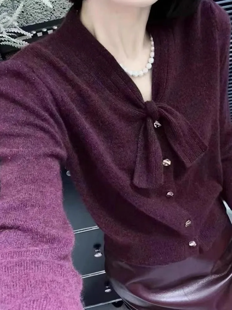 

Ele Knitted Woolen Long Sve Comfortable Women's Cardigan Outerwear Sli Base irt for Autumn Commute Faion