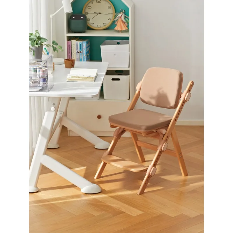 

Solid Wood Kids Study Chair - Height Adjustable, Ergonomic Posture Support, School Desk Stool for Home & Students Furniture