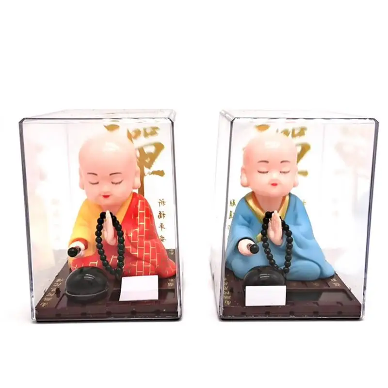 Little Monk Figurine Solar Powered Car Toy Bobble Head Toy Dashboard Decoration Buddha Monks Statue Car Ornament Accessories