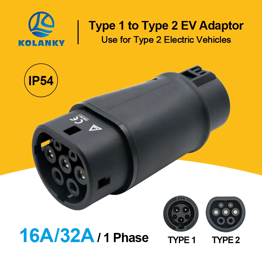 EV Charger Adapter EVSE Type1 to Type2 Electric Vehicle Car Charging Connector 16A/32A SAE j1772 to IEC62196 EV Converter