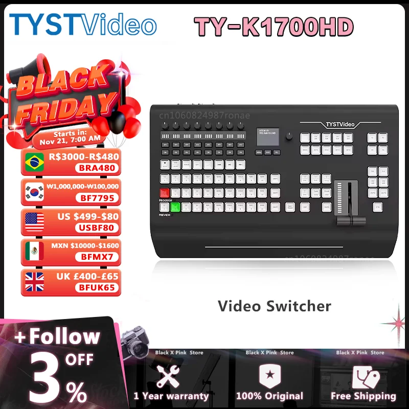 TYST TY-K1700HD Video Switcher,Guide Switching Station Control Panel,Support Controlling BMD ATEM 1 M/E Series and Vmix Software