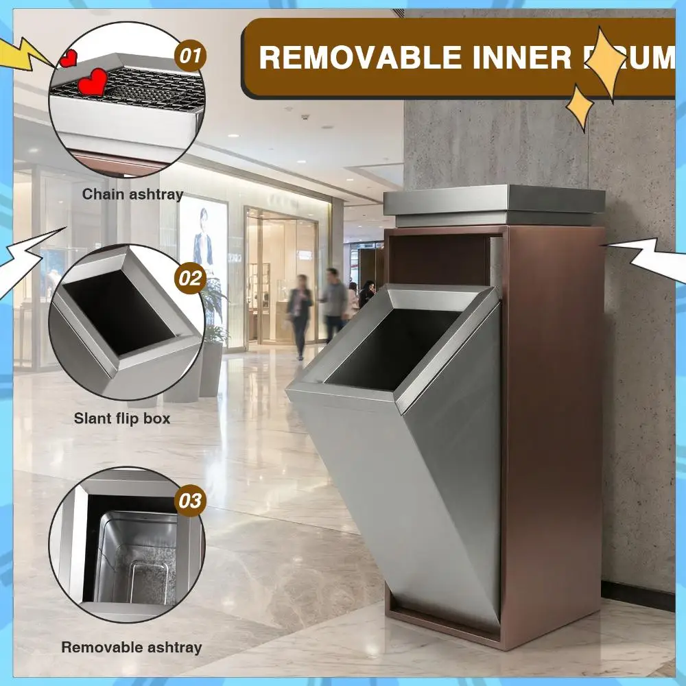 

Stainless Steel Garbage Can with Ashtray/Lid with Removable Inner Bucket 29.53x11.02x11.02in for Parks Public Spaces