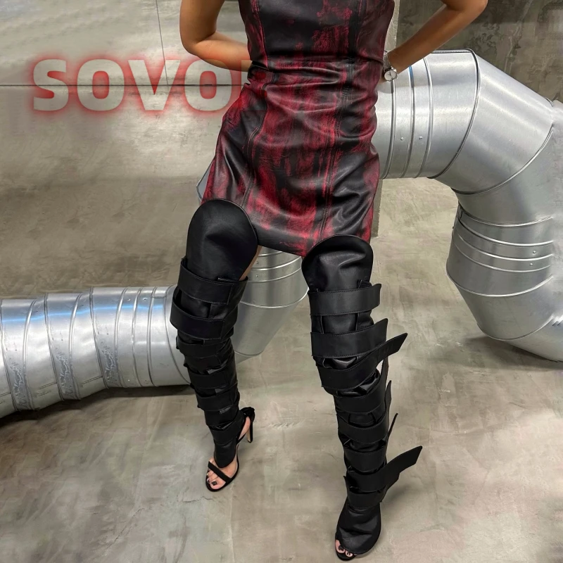 خطاف أسود وحلقة الفخذ عالية التمهيد الانزلاق على النساء رقيقة أحذية عالية الكعب موضة الحفلات فوق الركبة التمهيد 2025 Zapatos Para Mujere