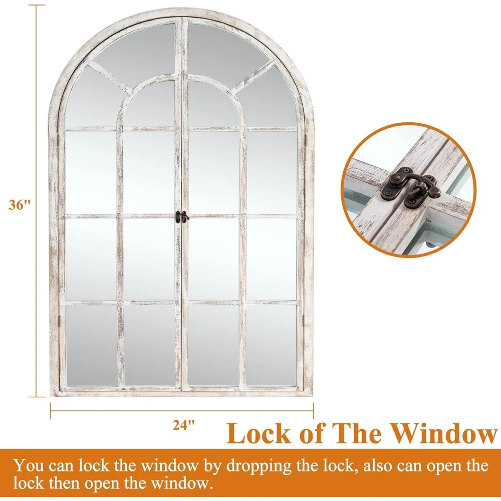 Gewölbter Fensterspiegel im Bauernhausstil, 36 x 24 – dekorativer Wandspiegel mit Holzrahmen für die Inneneinrichtung